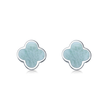 Clover Flower Stud Earring Natural Larimar 925 Sterling Silver (6.20mm)